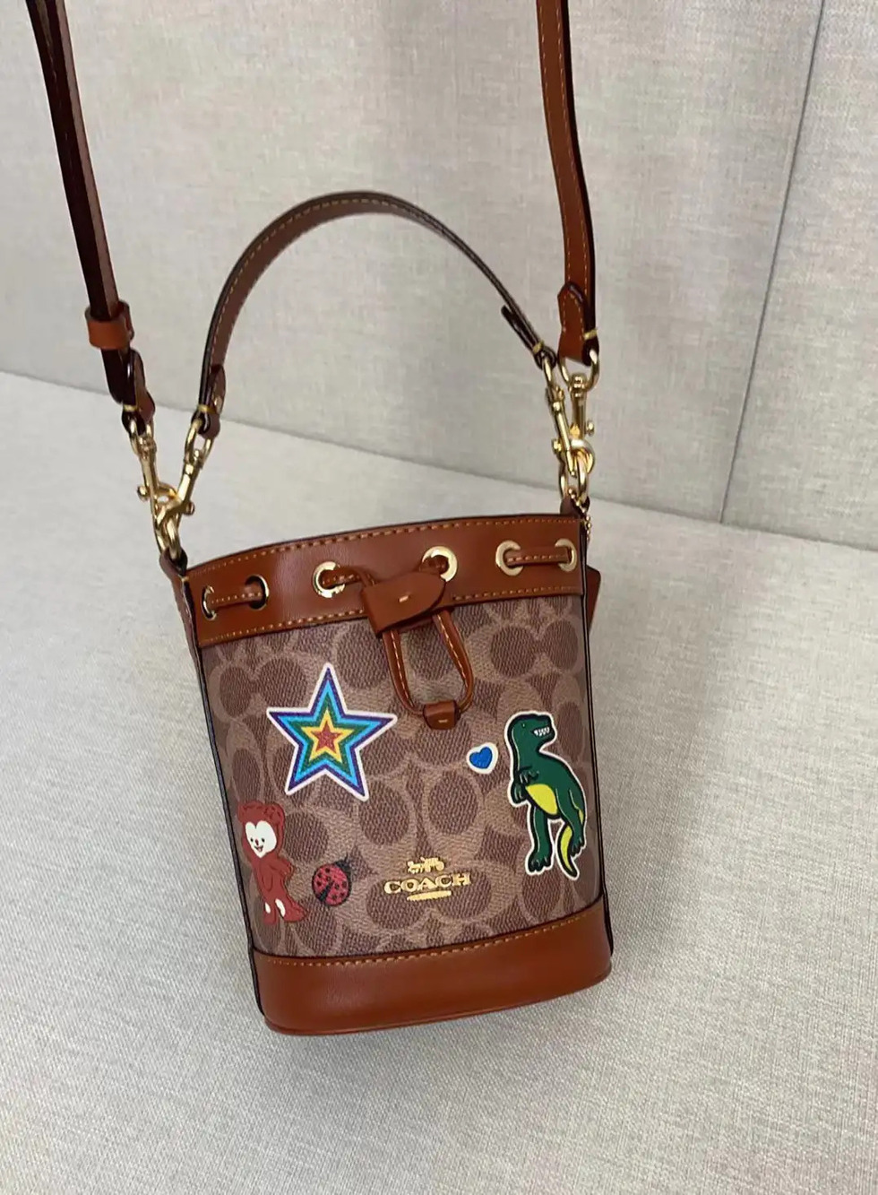 Coach reddish-brown dinosaur bucket bag - Picture 4 of 8